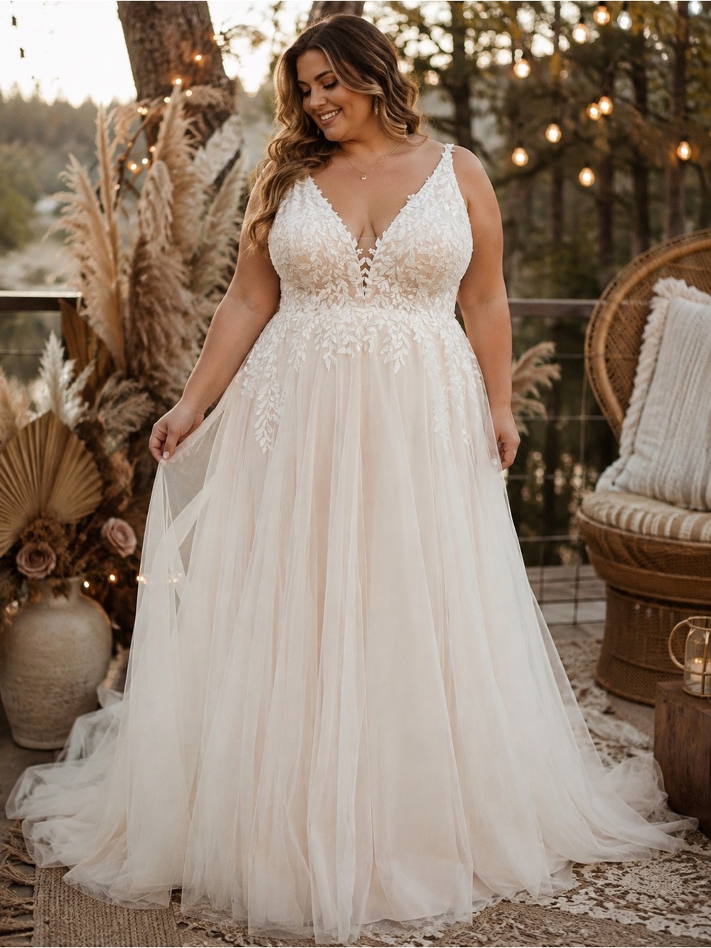 Lillian West wedding dress V-Neck Ivory Lace A-Line style 66301 Gown size 20